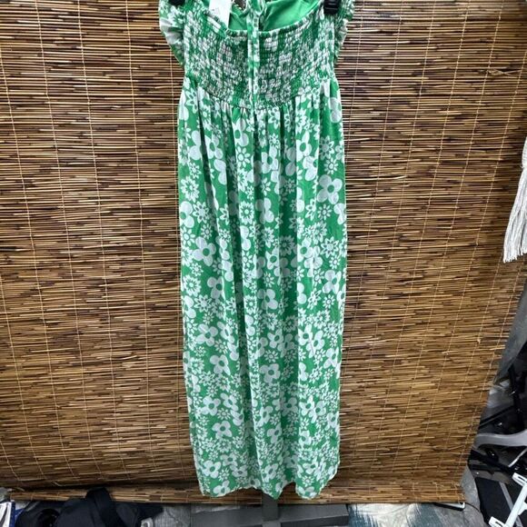 Raviya GREEN Plus Size Floral-Print Smocked-Bodice Maxi Dress Cover-up US 0X - Picture 3 of 3